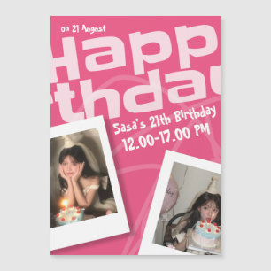 Cute Pink Y2K Polaroid Photo Custom Birthday  Magnetic Invitation