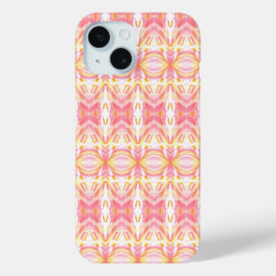 Cute Pink & Yellow Abstract Kaleidope Print  iPhone 15 Case
