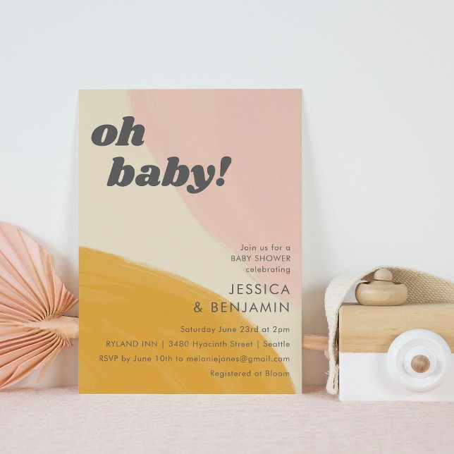 Cute Pink Yellow Abstract Watercolor Baby Shower Invitation (Creator Uploaded)