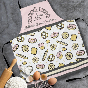 Cute Pink Yellow Baked With Love  Apron