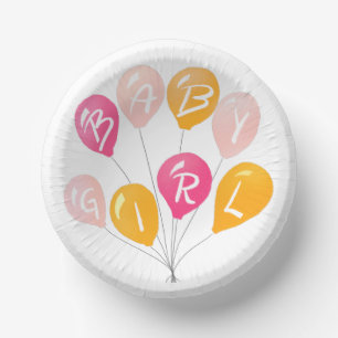Cute Pink Yellow Balloons Baby Girl Baby Shower Paper Plate