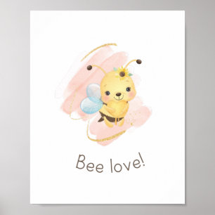 Cute Pink/Yellow Bee Love! Nursery Poster for Girl