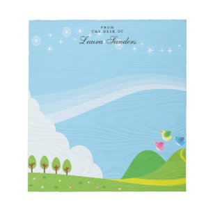 Cute Pink Yellow Blue Bird Personalised Notepad