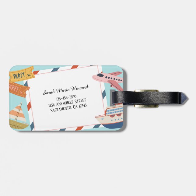 Cute Pink Yellow Blue Customizable Identification  Luggage Tag (Back Horizontal)