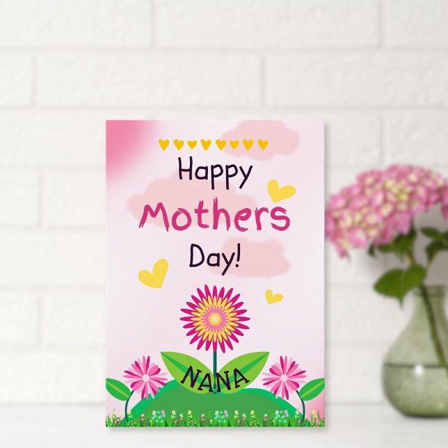 Cute Pink Yellow Flower Kids Mothers Day NANA Flat Card (Creator Uploaded)