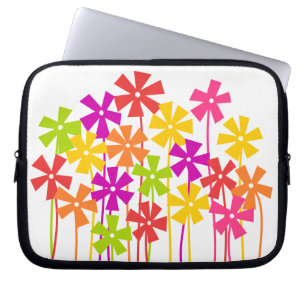 Cute pink yellow orange simple flowers drawing  laptop sleeve