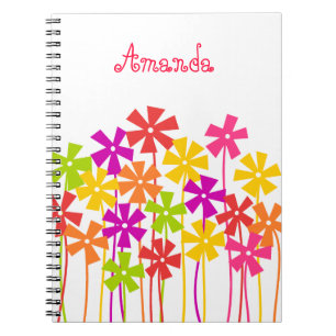 Cute pink yellow orange simple flowers name  notebook