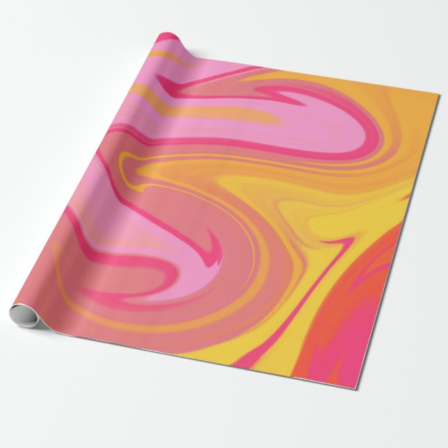Cute pink yellow red abstract artistic pattern wrapping paper (Unrolled)