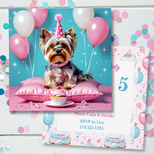 Cute Pink Yorkie Girl's  Birthday Party Invitation