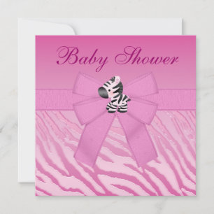 Cute Pink Zebra & Flowers Animal Print Baby Shower Invitation