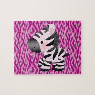 Cute Pink Zebra & Texture Animal Print Puzzle