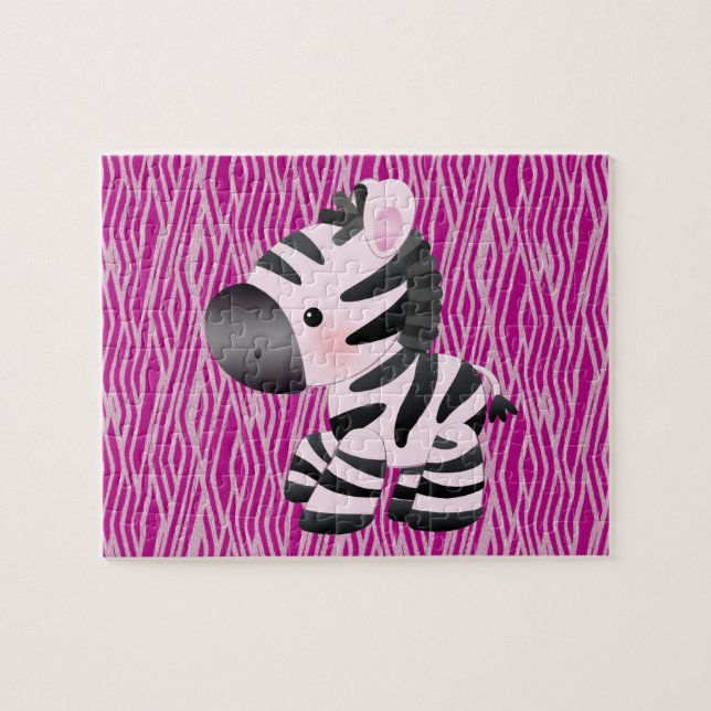 Cute Pink Zebra & Texture Animal Print Puzzle (Horizontal)