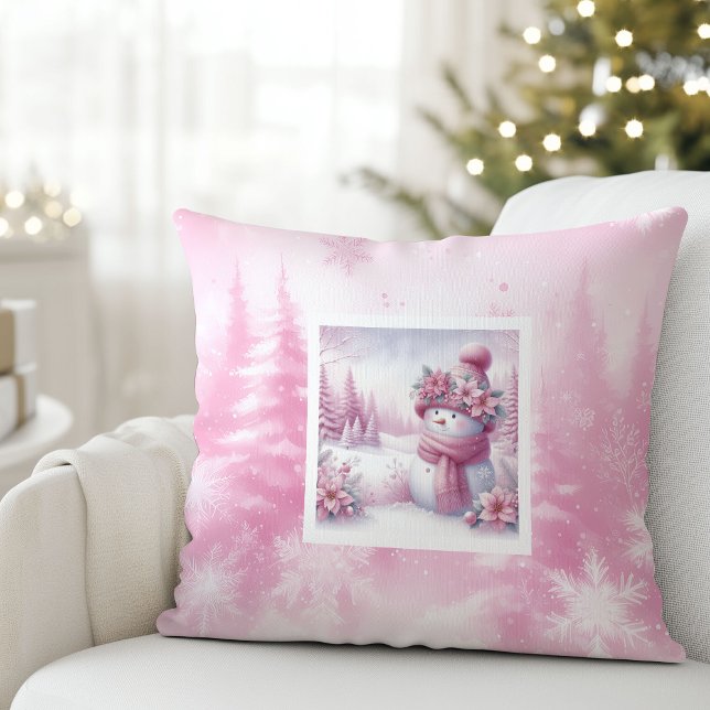 Cute Pinkmas Christmas Scene Snowman Pillow Gift (Cute Pinkmas Christmas Scene Snowman Pillow Gift)