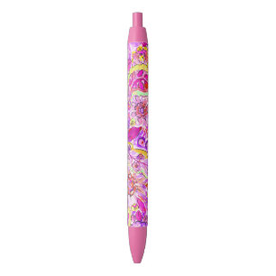 Cute pinky abstract flowers black ink pen