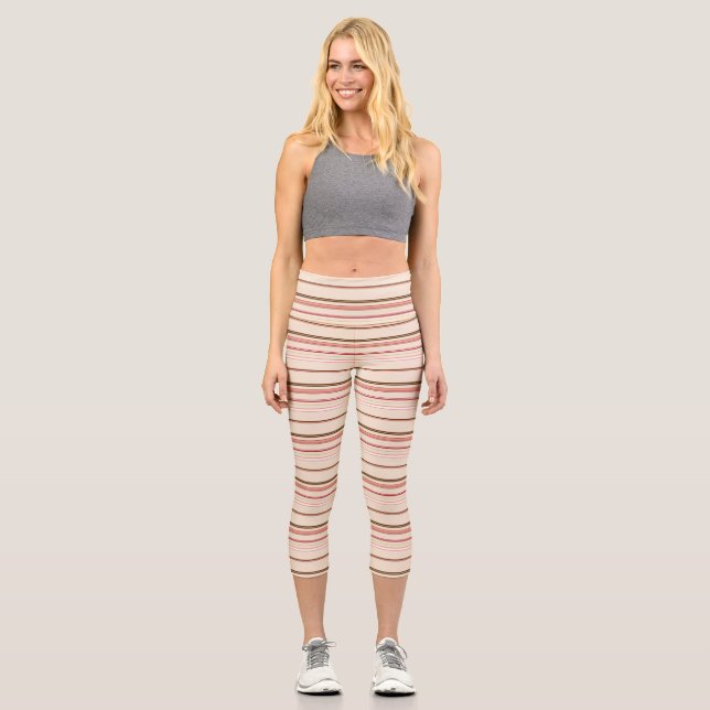 Cute pinky brown stripes capri leggings (Front)