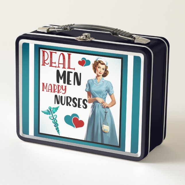 Cute Pinup_ Real Men Marry Nurses Metal Lunch Box (Front)