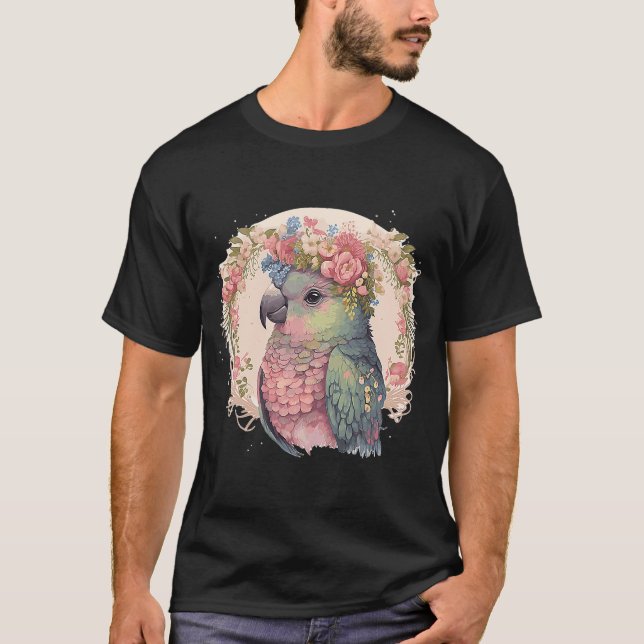 Cute Pionus Parrot Bird Flower Crown Pet Birds T-Shirt (Front)