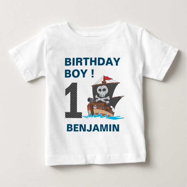 Cute Pirate 1st Birthday Party Baby T-Shirt (Front)
