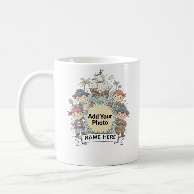 Cute Pirate Adventure Custom Photo  Name Kids Mug (Left)