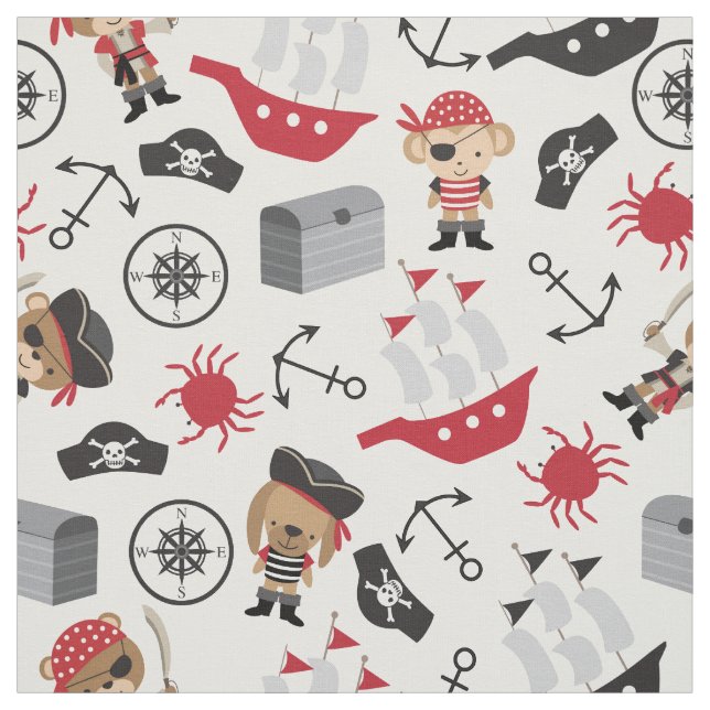 Cute Pirate and Nautical Pattern Fabric (Swatch)