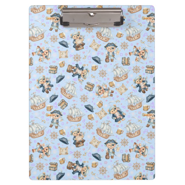 Cute Pirate Bear Seamless Pattern Clipboard (Front)