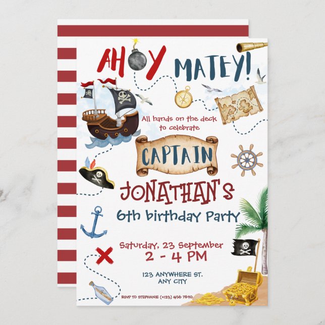 Cute Pirate Birthday Invitation (Front/Back)