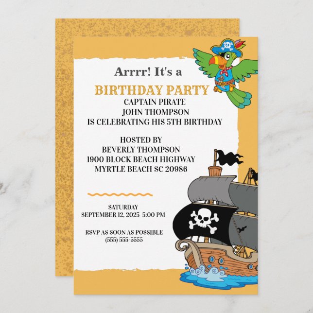 Cute Pirate Birthday Party Invitation (Front/Back)