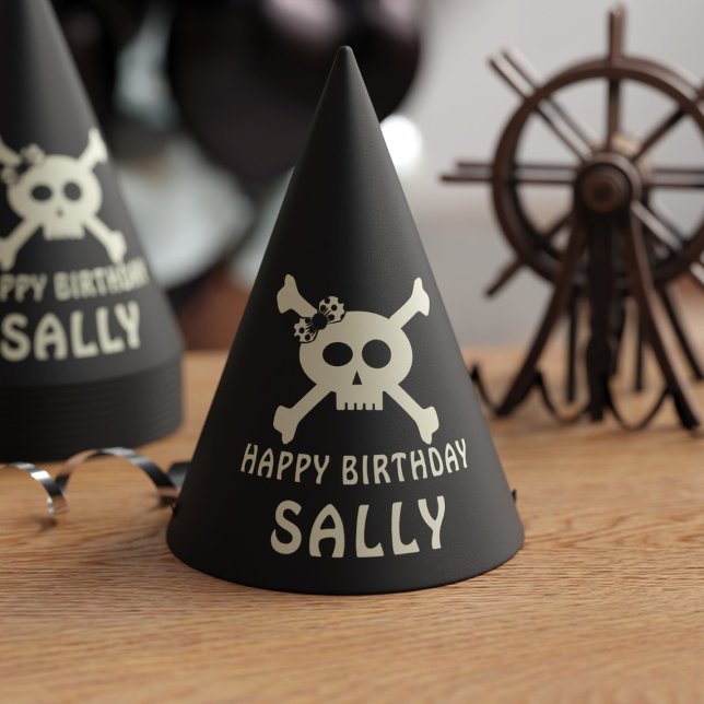 Cute Pirate Birthday Skull Crossbones Party Hat (Perfect party hat for pirates.  🏴‍☠ Yarrr! Just add your name ☠️)