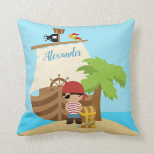 Cute Pirate Boy & A Big Ship Custom Name Cushion