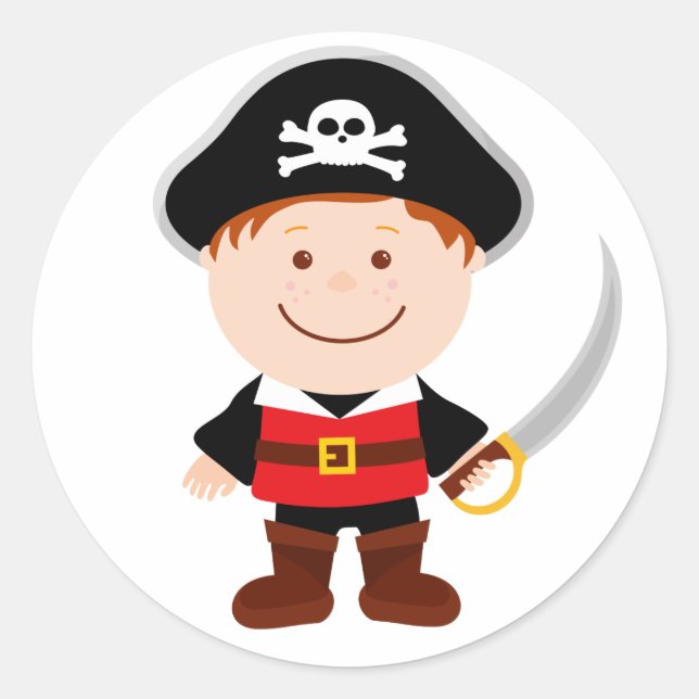 Cute Pirate Boy Character Cartoon Illustration Classic Round Sticker (Front)