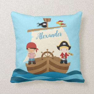 Cute Pirate Boys & A Big Ship Custom Name Cushion