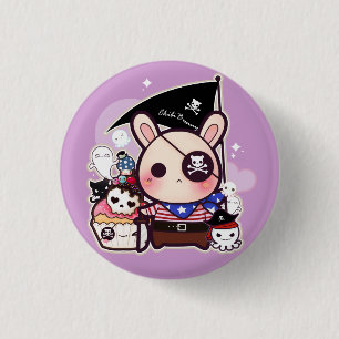 Cute pirate bunny with kawaii cupcake and octopus 3 cm round badge
