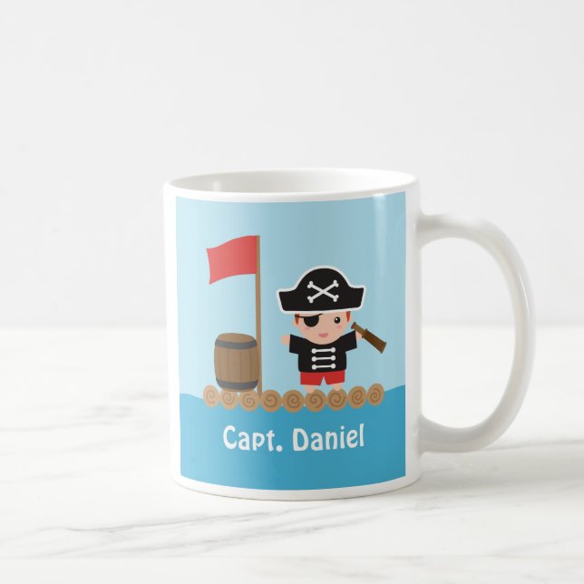 Cute Pirate Captain, Ocean Raft, Boy Name Mug (Right)