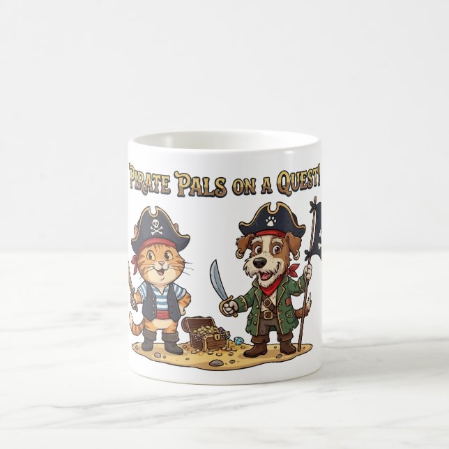 Cute Pirate Cat and Dog Quest Coffee Mug (Center)