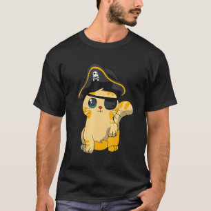 Cute Pirate Cat Captain with Skull Easy Halloween  T-Shirt