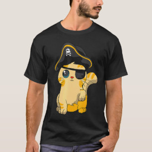 Cute Pirate Cat Captain with Skull Easy Halloween  T-Shirt