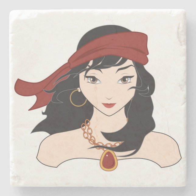 Cute Pirate Chick Stone Coaster (Front)