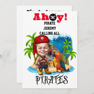 Cute Pirate Kid Caricature on Treasure Island Invitation