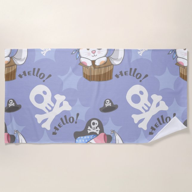 Cute Pirate Kitten Pattern Beach Towel (Front)