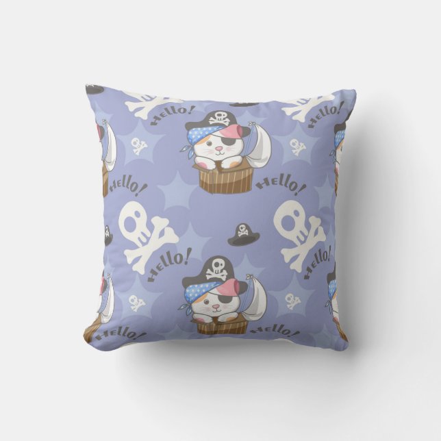 Cute Pirate Kitten Pattern Cushion (Front)