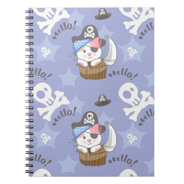 Cute Pirate Kitten Pattern Notebook (Front)