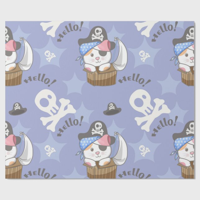 Cute Pirate Kitten Pattern Wrapping Paper (Flat)