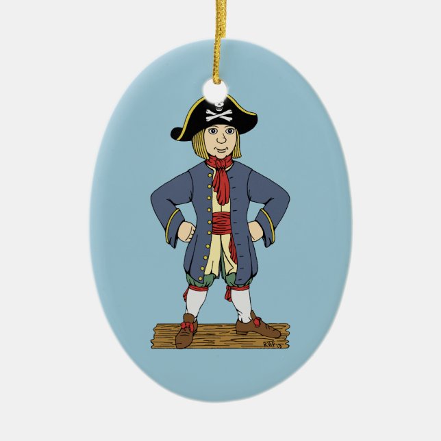 Cute Pirate Lad Ceramic Tree Decoration (Front)