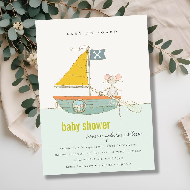 Cute Pirate Mouse Sailboat Baby Shower Invite (Creator Uploaded)