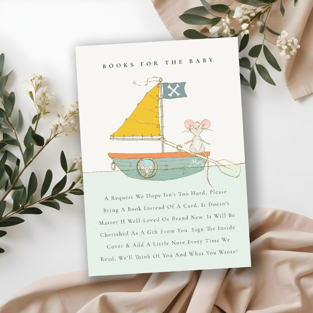 Cute Pirate Mouse Sailboat Books For Baby Shower Enclosure Card (Creator Uploaded)