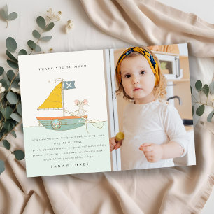 Cute Pirate Mouse Sailboat Kids Any Age Birthday Thank You Card
