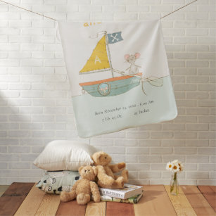 Cute Pirate Mouse Sailboat Kids Monogram Baby Stat Baby Blanket