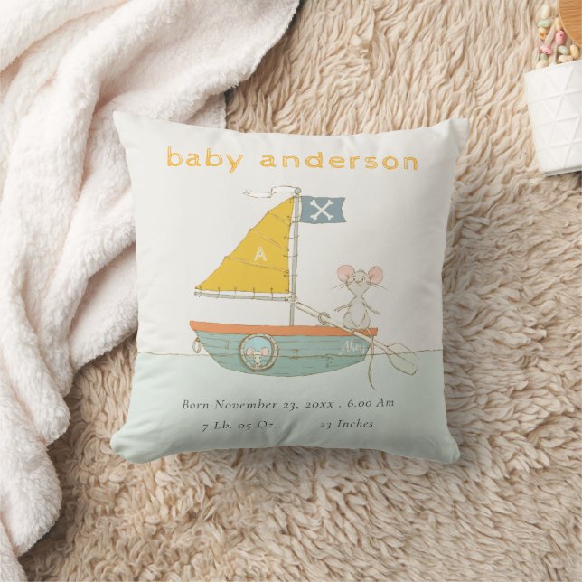 Cute Pirate Mouse Sailboat Kids Monogram Baby Stat Cushion (Blanket)