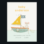 Cute Pirate Mouse Sailboat Kids Monogram Baby Stat Poster<br><div class="desc">For any further customisation or any other matching items,  please feel free to contact me at yellowfebstudio@gmail.com</div>