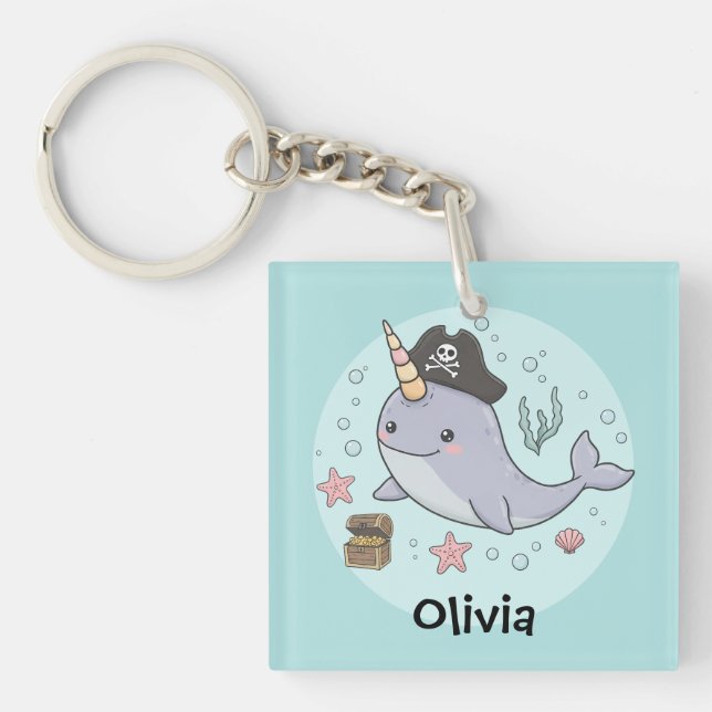 Cute Pirate Narwhal Key Ring (Front)